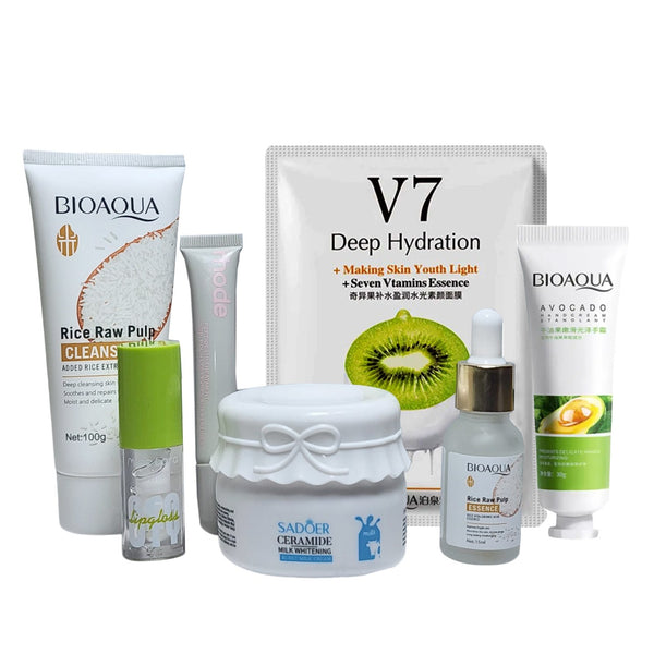 Sweet Savings Value Pack of 7 Items Premium 7 in 1 Skincare Combo Pack – Bioaqua, Sadoer & V7 Deep Hydration