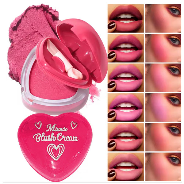 Miundo Love Heart Shape Blush Cream Monochrome Smooth Cheek Tint Mud Blusher Palette Natural Matte Pink Purple Orange Face Rouge