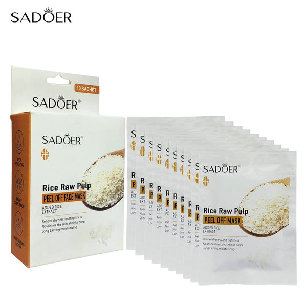 Sadoer Rice Raw Pulp Peel Off Face Mask – Pack of 10 | Deep Hydration & Brightenin