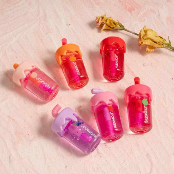 HudaMoji Pack of 06 Lip Oil – Silky Moisturizing Gloss, Cup-Style Mini Bottles L-864B