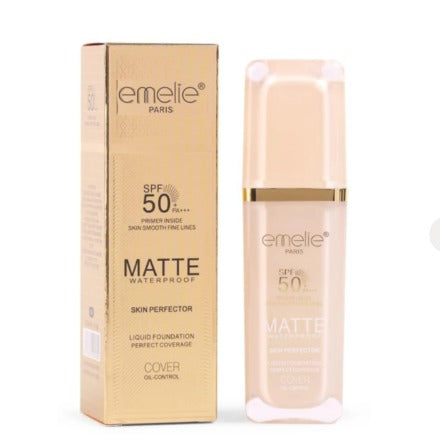 Emelie SPF 50 Matte Foundation –  Primer-Infused Power with Skin-Smoothing Protection