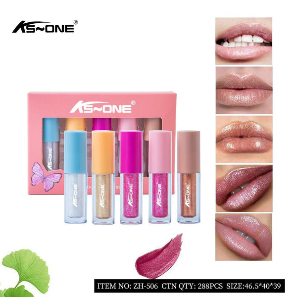 KS-One Glitter Lip Gloss Set,5pcs Sparkling Diamond Toned Lip Gloss Set Pearly Luster
