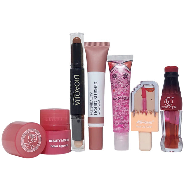 Miss Beauty 6 in 1  Deals Keychain Style lip gloss & Water Light lip gloss & Stick Concealer & Liquid Blusher & Pop lip gloss