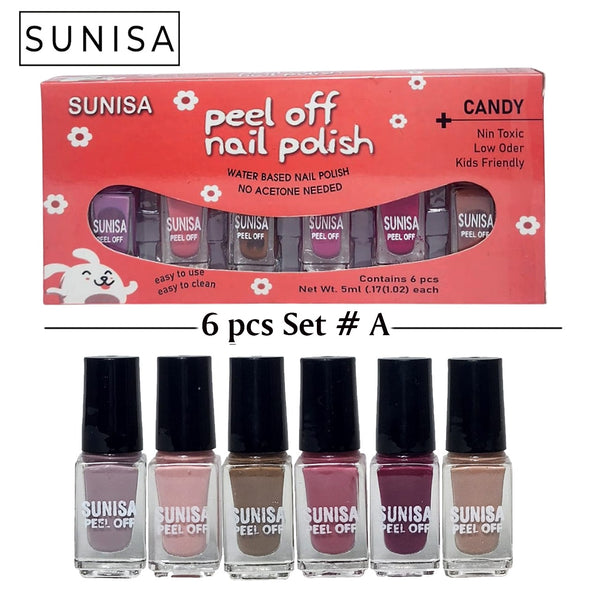 SUNISA Peel Off Nail Polish Set – 6 pcs Set  | Water-Based, Non-Toxic, Kid-Friendly Gift Box