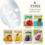 KORMESIC Pack of 6 Mango snow pear Blackberry Brightening pitaya Pineapple Apple face mask & facial mask