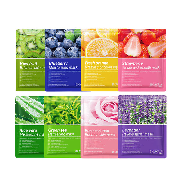 Bioaqua 5Pcs Moisturizing Face Sheet Mask Improving Dryness blueberry , Strawberry , Orange , Rose , Lavender Sheet Mask