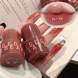 GEGE Bear Seal Lipstick With Mirror Long Lasting Moisturizing Non-stick Cup Clear Lip Glaze Waterproof Jelly