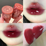 GEGE Bear Seal Lipstick With Mirror Long Lasting Moisturizing Non-stick Cup Clear Lip Glaze Waterproof Jelly