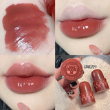 GEGE Bear Seal Lipstick With Mirror Long Lasting Moisturizing Non-stick Cup Clear Lip Glaze Waterproof Jelly