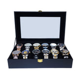 Original Brand Black PU Leather Display Collection Storage 12 Grids Watch Organizer Box