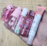 Miss Beauty Pack of 5pcs Deals teddy bear lip gloss & Glitter Eye Shadow & Liquid Blusher & Jelly Lip Glaze & Lip Oil