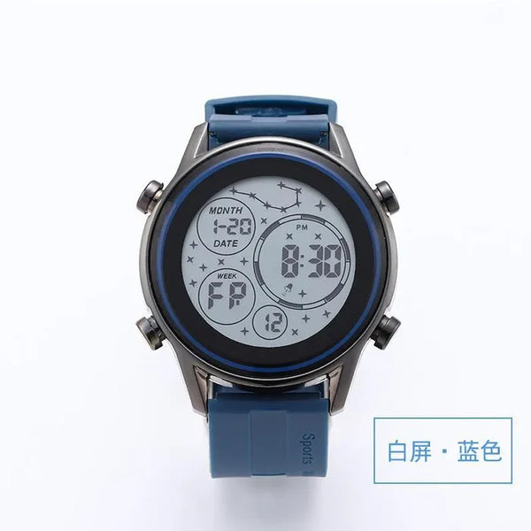 New Digital Blue Luminous Silicone Strap Time Reporting Outdoor Sports Watch for Men With Gift Box