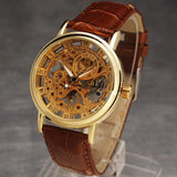 New Original Skeleton Genuine Brown Leather Strap Watch Business Top Brand Luxury Skeleton Analog Watch (with gift box)