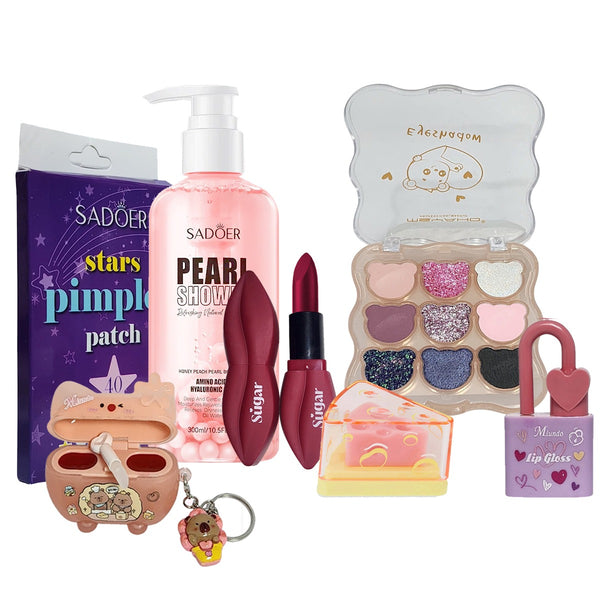 Complete 8 In 1 Glam Beauty & Skincare Combo – Makeup & Self-Care Essentials Gift Set