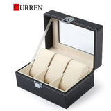 Original Brand Black PU Leather Display Collection Storage 3 Grids Watch Organizer Box