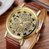 New Original Skeleton Genuine Brown Leather Strap Watch Business Top Brand Luxury Skeleton Analog Watch (with gift box)