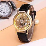 New Original Skeleton Genuine Brown Leather Strap Watch Business Top Brand Luxury Skeleton Analog Watch (with gift box)