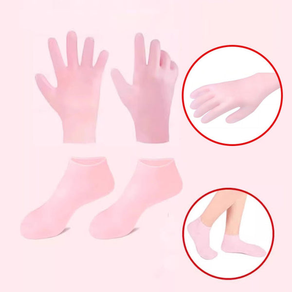 Pack of 2 Reusable Silicone Foot Care Socks Moistrizing Spa Gel Gloves Exfoliating Moisturizing Anti Dry Cracked Plantar Hand Care T