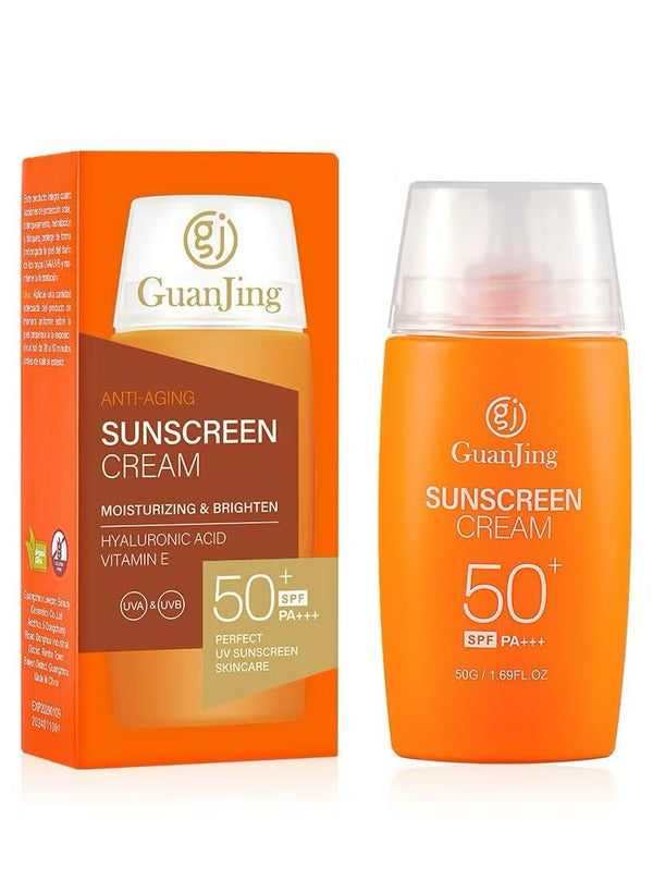 Guanjing Anti-Aging Sunscreen Cream SPF 50+ PA+++ | Moisturizing & Brightening with Hyaluronic Acid & Vitamin E – 50g