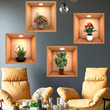 3D Flower Pot Look Wall Stickers Set Of 4 Pcs