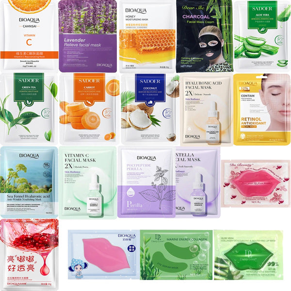 BIOAQUA Pack of 15 Moisturizing Facial Face Sheet Mask & Hydrating,  Moisturizing, Skin Care Sheet Mask Lip Mask And Eye Mask