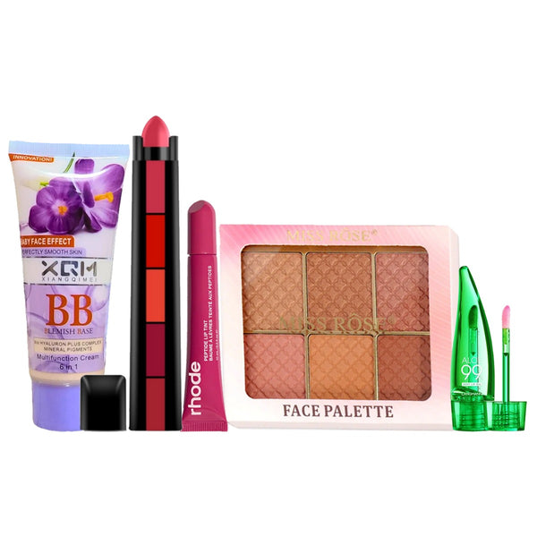 New Student 5 In 1 DealComplete Everyday Glow Makeup Set – BB Cream, Face Palette, Lip Tint & Gloss Combo