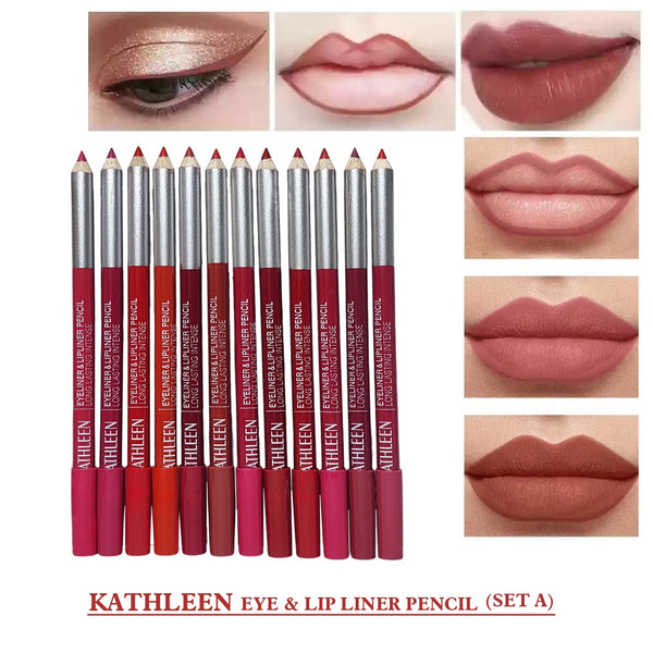 KATHLEEN Pack of 12pcs Long LastingEyeliner & lipliner Thick Pencil