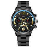 GENEVA Watch for Men trend calendar steel strip quartz business metal fashion clock wrist watch with Gift Box