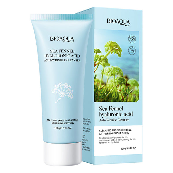 BIOAQUA Sea Fennel Hyaluronic Acid Facial Cleanser Anti wrinkle Whitening Face Wash Cleanser 100g