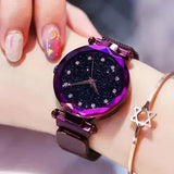 New Women Mesh Magnet Buckle Starry Sky Luxury Fashion Analog Wrist Watches for Girls