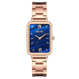 Women Rectangle Marble Dial Roma Watches Ladies Rose Gold Stainless Steel Quartz Wrist Watches