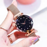 New Women Mesh Magnet Buckle Starry Sky Luxury Fashion Analog Wrist Watches for Girls