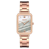 Women Rectangle Marble Dial Roma Watches Ladies Rose Gold Stainless Steel Quartz Wrist Watches