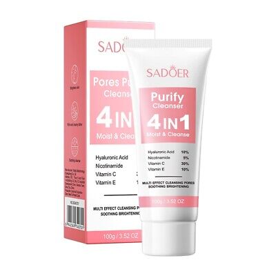 SADOER 4 IN 1 Facial Cleanser Whitening Brightening & Moisturizing Deep Cleansing Oil Control Facial Cleanser Skin Care Face Wash Cleanser SD40701