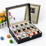 Original Brand Black PU Leather Display Collection Storage 12 Grids Watch Organizer Box