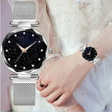 New Women Mesh Magnet Buckle Starry Sky Luxury Fashion Analog Wrist Watches for Girls