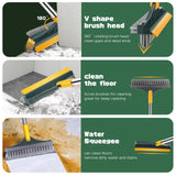 New 3 in 1 Cleaning Brush with Wiper | Double Sided Scrubber Brush with Long Handle