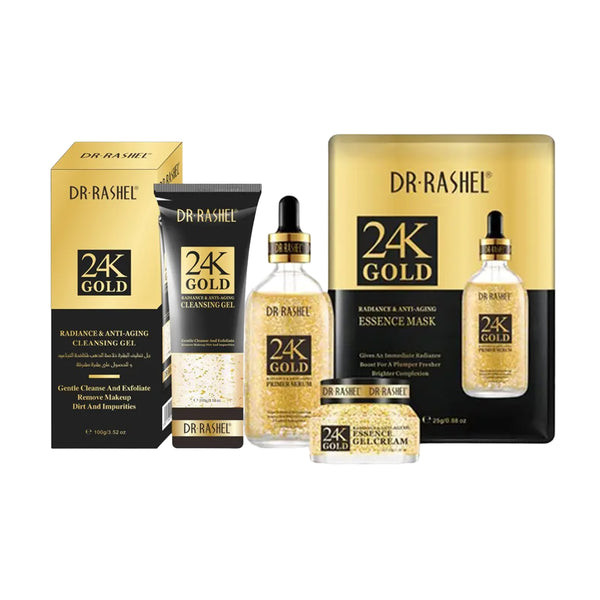 DR.RASHEL 24K Gold Series (Gel Cream Cleansing Gel Eye Serum Primer Serum) Anti Aging Combo Of 4